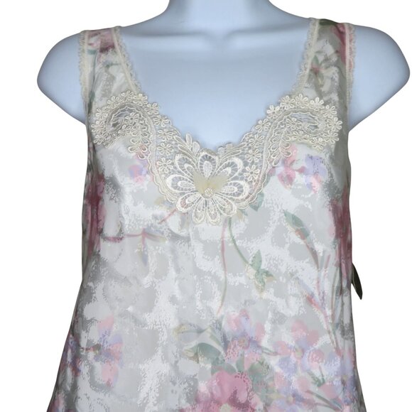 New Vintage 70s Lucie Ann II Floral Print Tank Top Camisole S Lace Trim USA Made - Picture 3 of 14